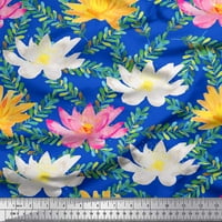 Svijetloplava svilena tkanina od listova i vodenog ljiljana s cvjetnim printom, tkanina s otiskom širine dvorišta