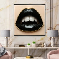 DesignArt 'Žene usne s crnim ružem i zlatnim lancem' Moderno uokvirena platna zidna umjetnička tiska