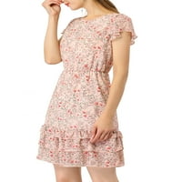 Jedinstveni prijedlozi ženska šifonska haljina s cvjetnim printom A kroja slojevita haljina s volanima