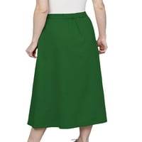 Ženska pamučna suknja A kroja s prednjim gumbom visokog struka s prednjim prorezom do koljena, Boja: Zelena, Veličina: