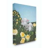 Stupell Industries Obitelj ovca u cvijeću životinjsko zeleno plavo slikarstvo platno zidna umjetnost Melissa Lyons