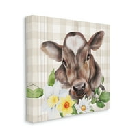 Stupell Country Gingham Cvjetne krave životinje i insekti slikati galerija zamotana platna za tisak zidne umjetnosti
