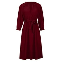Rasprodaja ženskih haljina Plus size proljetno-jesenska ležerna haljina s okruglim vratom jednobojna čipka s dugim