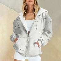 Qcmgmg casual zip up jakna žene s kapuljačama s kapuljačom za tinejdžere labave y2k plus dukserica pad džempera