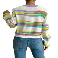 Ležeran prugasti okrugli pulover za vrat dugi rukavi višebojni džemperi