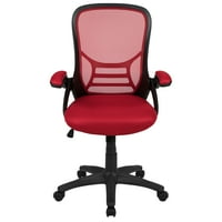 Ergonomska uredska okretna stolica s visokim naslonom od crvene mreže s crnim okvirom i sklopivim naslonima za