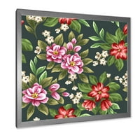 Dizajnerski uzorak Vintage crveni I ružičasti divlji cvjetovi u meniju, uokvireni tradicionalni umjetnički tisak