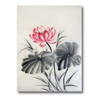 Dva jednobojna lišća s lotosovim cvijećem slikanje platna umjetnički tisak