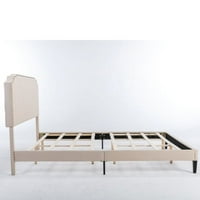 King size krevet s uzglavljem, moderni platneni zakrivljeni tapecirani krevet platforme, okvir od krutog drveta,