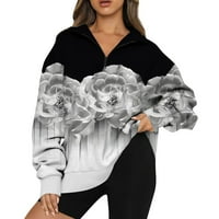 Strungten ženske casual modne modne cvijeće cvijeće predimenzioniranje Zip dukserice gornje bluze za žene Dressy