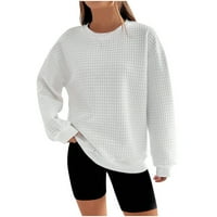 Ženske predimenzionirane dukserice vafle pleteni pulover vrhovi džemperi s dugim rukavima bijeli xxl