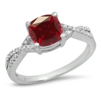 Zaručnički prsten od 14 karatnog Rubin jastučića s okruglim dijamantom od bijelog zlata veličine 9,5