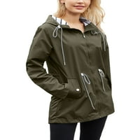 Ženska vjetrovka s dugim rukavima, kišna jakna s kišom, ženski labavi putni kaputi u maslinasto zelenoj boji
