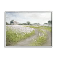 Stupell Industries Mirna seoska cesta ruralni cvjetni pupoljci cvjetajući slikanje siva uokvirena umjetnička print