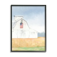 Stupell Industries American Flag White Country Barn Rural Scenerys slikanje Crno uokvirenom umjetničkom printom