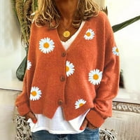 Narančasti džemperi za žene ženska moda jesen-zima ležerni pleteni kardigan s dugim rukavima s cvjetnim printom
