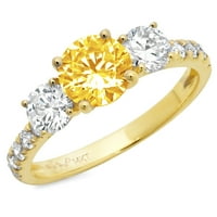 2. dijamant okruglog reza s imitacijom prozirnog dijamanta od žutog zlata od 18 karata s umetcima prsten od tri