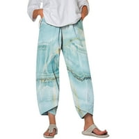 Ženske Kaki hlače od elastične elastike u struku, široke hlače s cvjetnim printom, casual ošišane hlače od pamuka