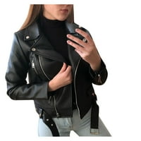 Kaput za žene, Ženska hladna kožna jakna, ugrađeni kaput s patentnim zatvaračem dugih rukava, jesenska kratka