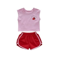 Izbor / jesenski prsluk bez rukava s printom jagoda za djevojčice, Kratke hlače, Komplet odjeće