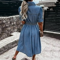 Ženske haljine Ljeta s više džepnih suknja s kratkim rukavima traper multi gumb casual haljina plava xxl