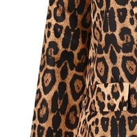 Smeđi kardigan za žene, ležerni leopard print, Rever s jednim gumbom, dugi rukav, opremljeno odijelo, Temperamentni