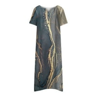 Ženska modna ljetna haljina A kroja s izrezom u obliku slova U I printom do gležnja u tamnoplavoj boji od 2 inča