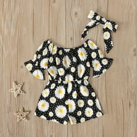 Odjeća za djevojčice od 1 do 5 godina, kombinezon s kratkim rukavima s cvjetnim printom krizanteme, leptir mašna,
